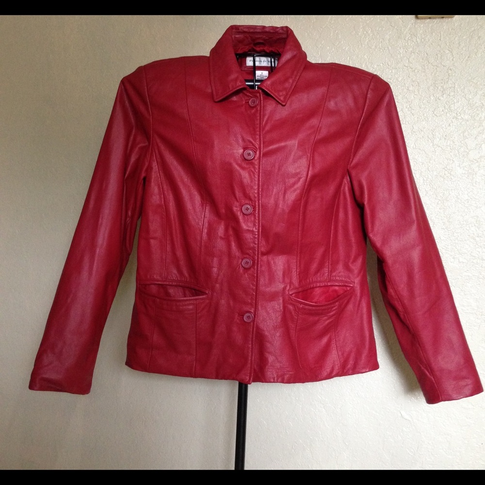 Preston & York Women Leather Blazer , Size M, Red